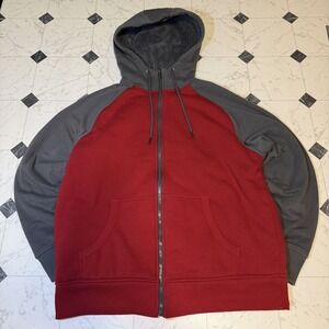 George Sherpa Lined Zip Up Hoodie Large Red Gray‎ Colorblock Fleece Lined